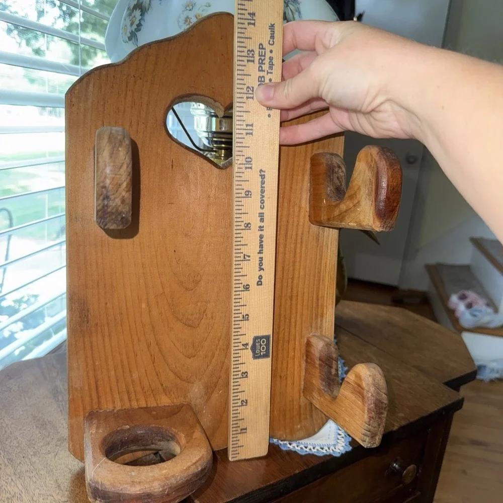 Vintage Wooden Wall Mount Hair Dryer Holder Curling Iron Organizer Heart Decor